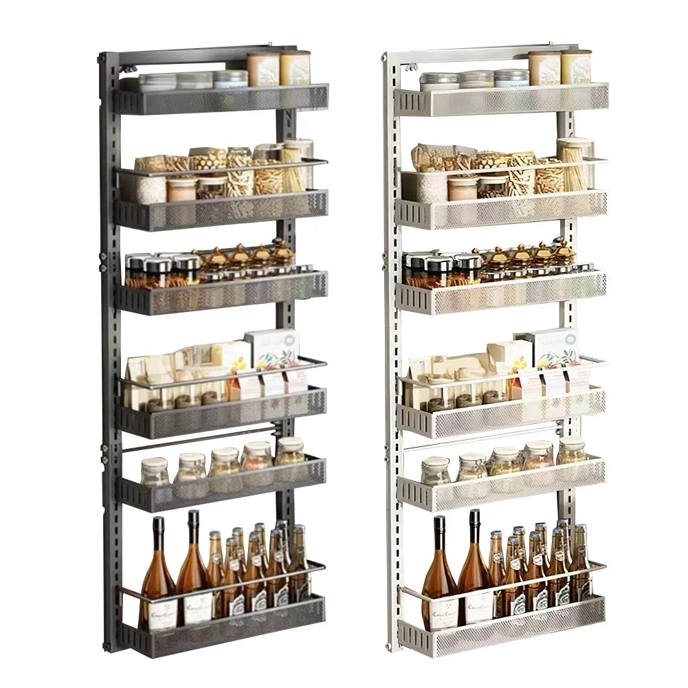 6-Tier Over The Door Pantry Organizer with Adjustable Baskets Metal Wall Mount Spice Rack for Kitchen Bathroom Bedroom