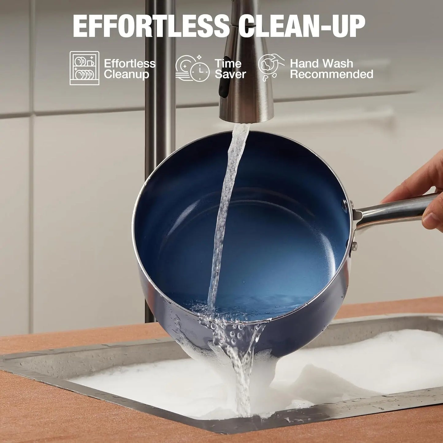 HLAFRG 1+2+3QT Nonstick Saucepan Set with Lids, Small Pot Set, Ceramic Coating, Easy to Clean, Stainless Steel Handle, Blue