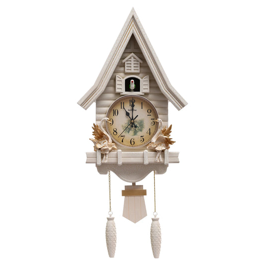 White Wood Cuckoo Clock Vintage Luxury Pendulum Wall Clocks Hourly Chiming Music House Decoration Living Room Decoration Gift