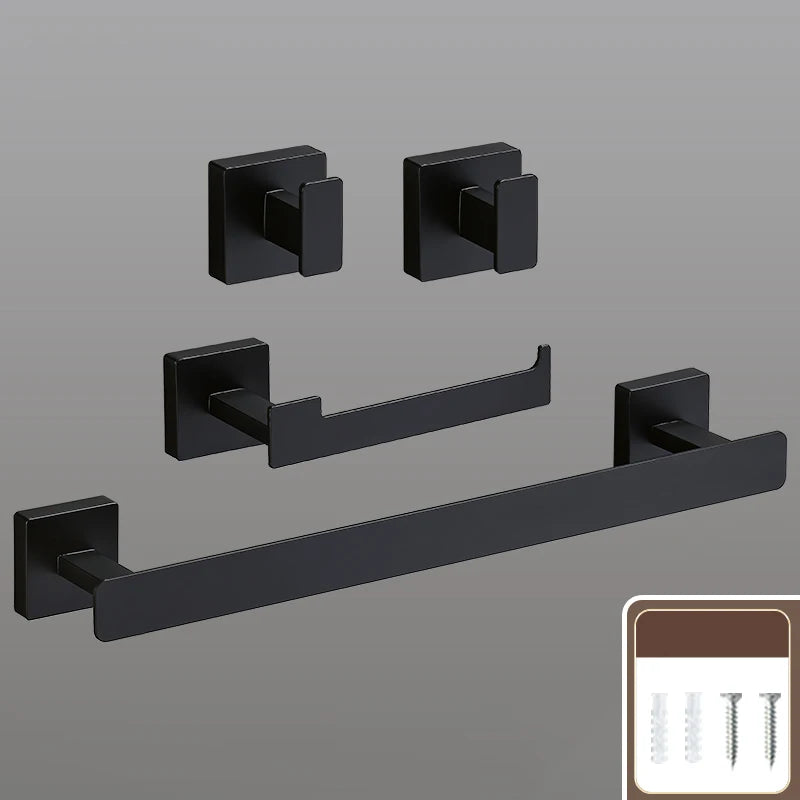 Matte Black Bathroom Accessories Set Wall Mount Towel Bar Towel Ring Roll Paper Holder Robe Hook Stainless Steel Hardware Set