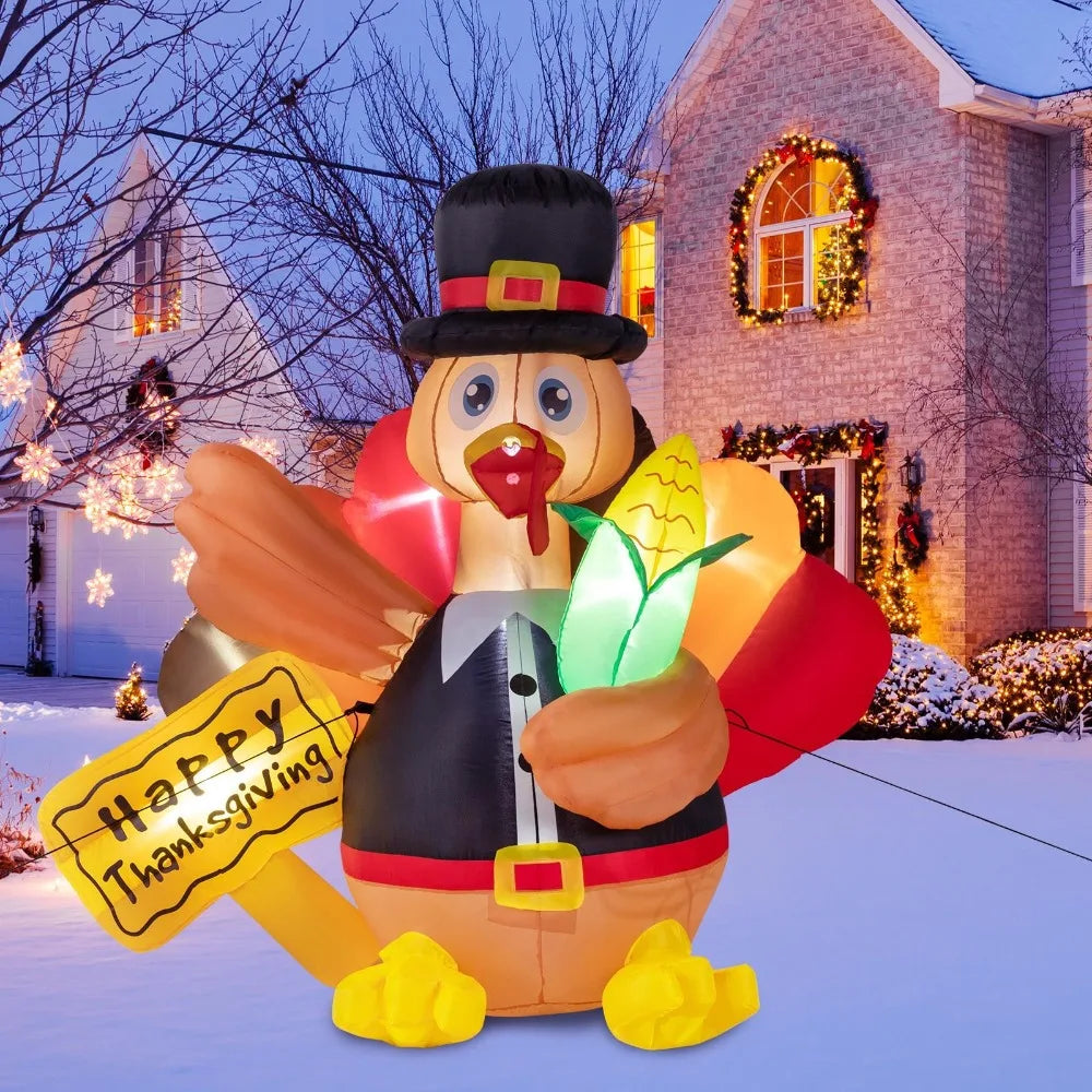 Thanksgiving Turkey 5 FT Inflatable Decorations with 7 LED Lights for Outdoor