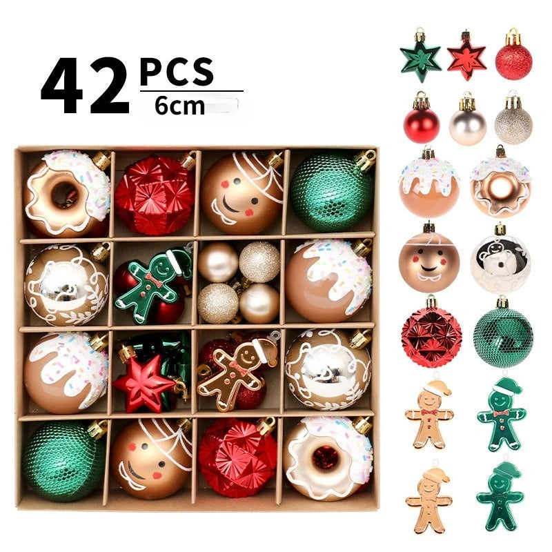 42pcs 6cm Red Gold Painted Christmas Balls Xmas Tree Hanging Ornaments for Home Christmas Decoration Party New Year Gift Navidad