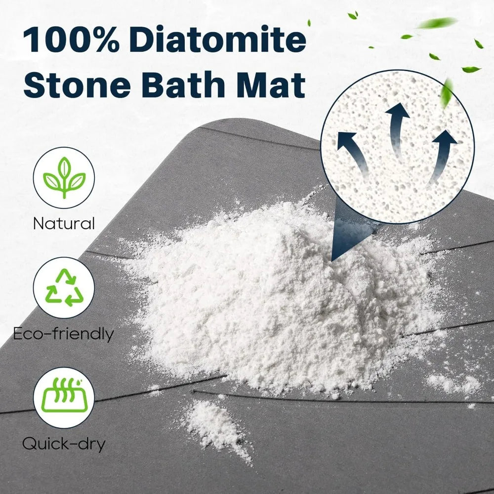 Quick Drying Stone Bath Mat, Diatomaceous Bathroom Mats Non Slip Stone, Quick Dry Diatomaceous Earth Bath Mat Super Absorbent (D