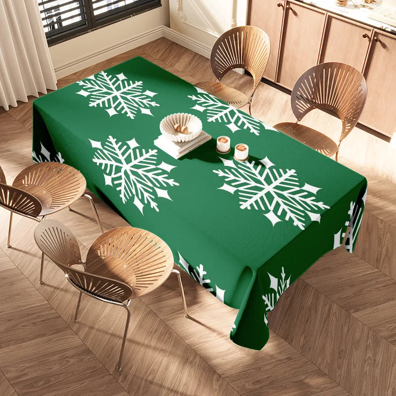 Green Snowflake Tablecloth Home Decoration for Christmas Party Holiday Xmas Dining Room Kitchen Decorations