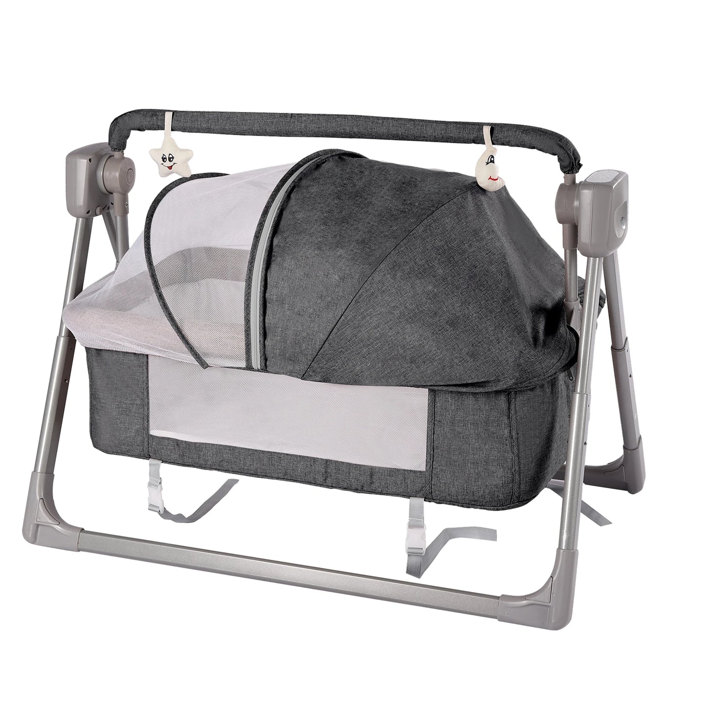 Baby Cradle Swing with Bluetooth Music 5 Speeds White Noise Foldable Bassinet for Newborns 0-36 Months US Plug