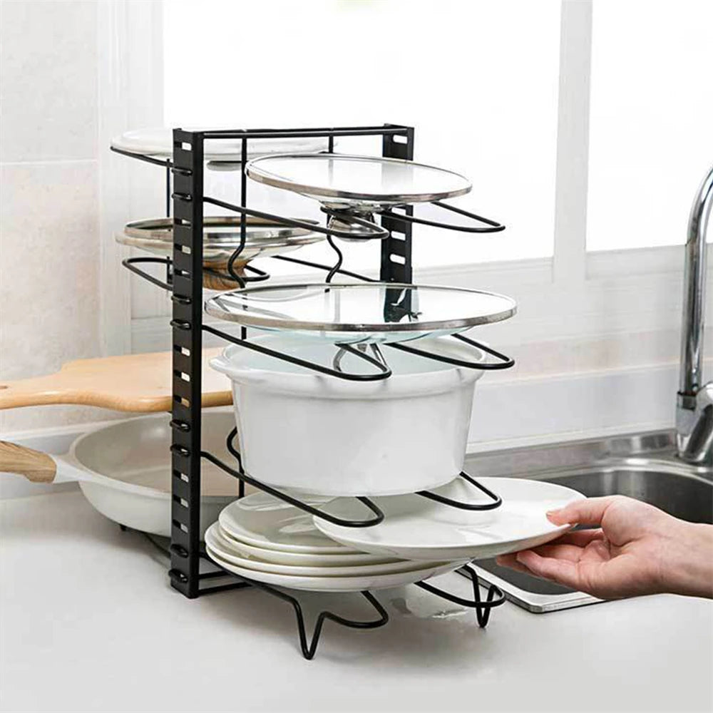 8 Tiers Pan Pot Organizer Rack Multi-layer Iron Wire Bilateral Pot Adjustable Cabinet Pots Lids Storage Rack Kitchen Tool