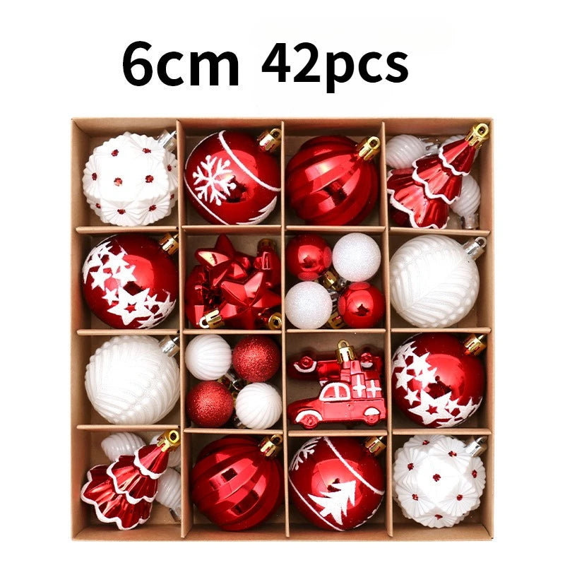 42pcs 6cm Red Gold Painted Christmas Balls Xmas Tree Hanging Ornaments for Home Christmas Decoration Party New Year Gift Navidad