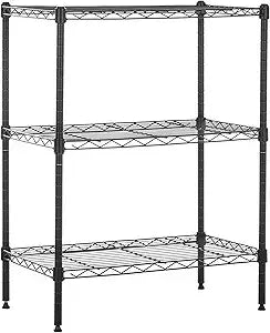 amazon basics 3-shelf adjustable heavy duty steel wire rack storage shelving organizer for kitchen, garage, 23.2" l x 13.4" w x