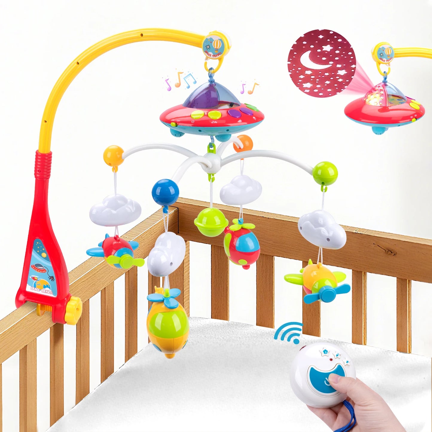 Musical Baby Crib Mobile with 108 Melody Lights Projection for Infants Remote Control Crib Toys for Newborn Mobile for Crib Toys