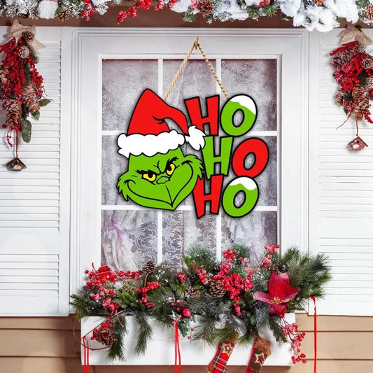 Christmas Wood Sign Hanging for Front Door Decor - Xmas Holiday Wooden Hanger,  Outdoor Wall Wreath Decor for Family Kids Party