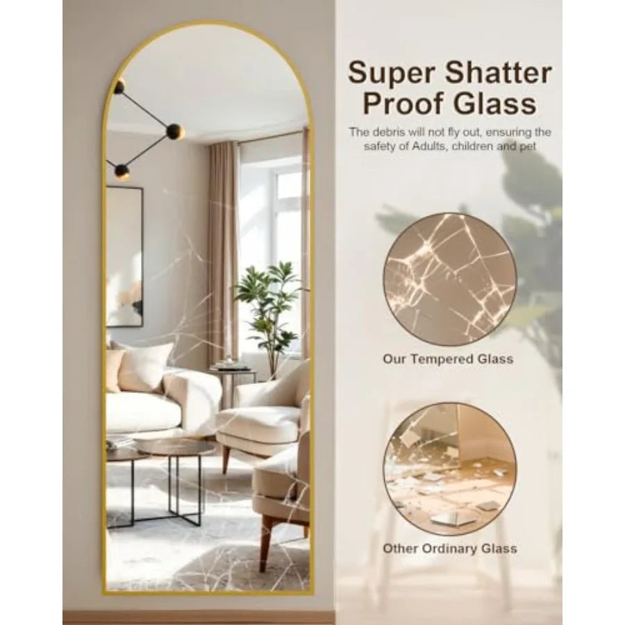 58x19 Floor Mirror Full Length Arched Full Length Mirror with Stand for Bedroom Living Room or Cloakroom Elegant Gold Finish Fu