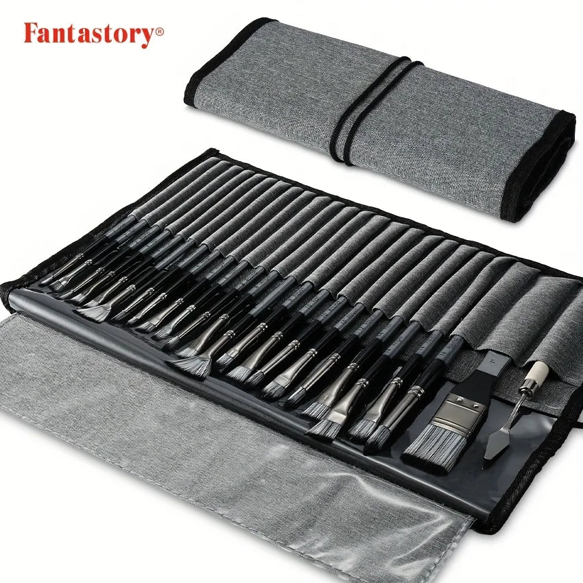 24pcs Paint Brush Set, 23 Different Shapes & Mixing Knife with Finishing Box, Suitable For Acrylic Painting, Oil, Watercolor