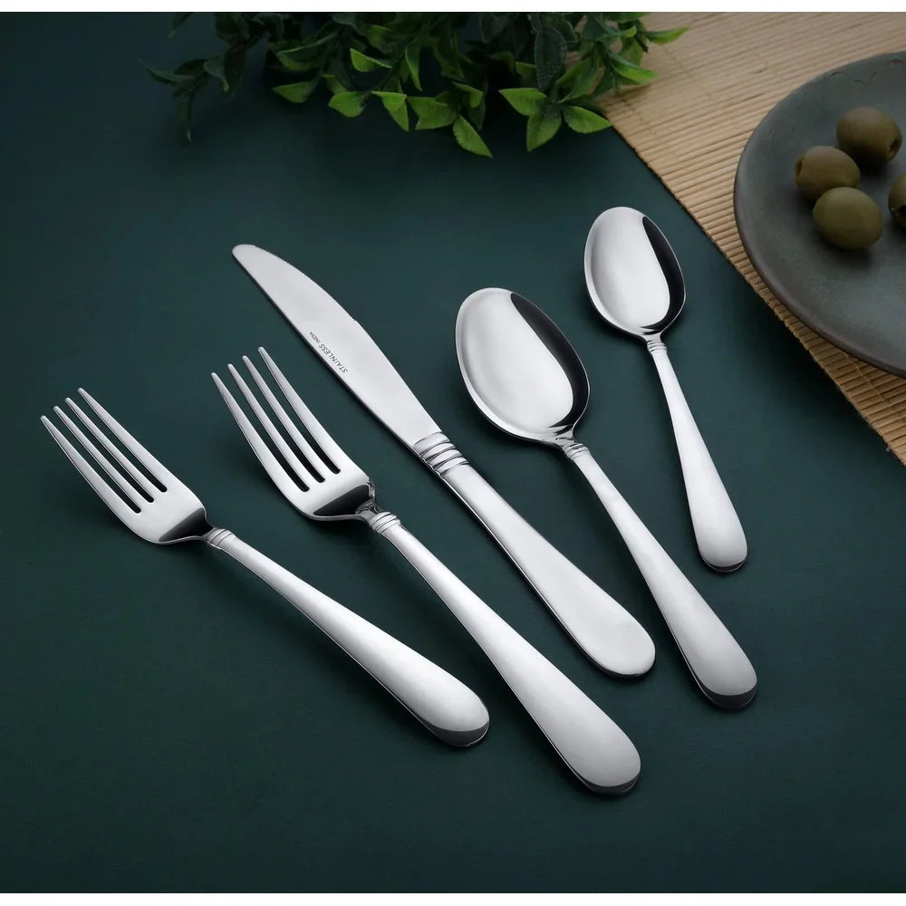 20 Piece Stainless Steel Flatware Set Dining Includes Knives Forks Spoons Salad Teaspoons Elegant Durable Complete Cutlery Set