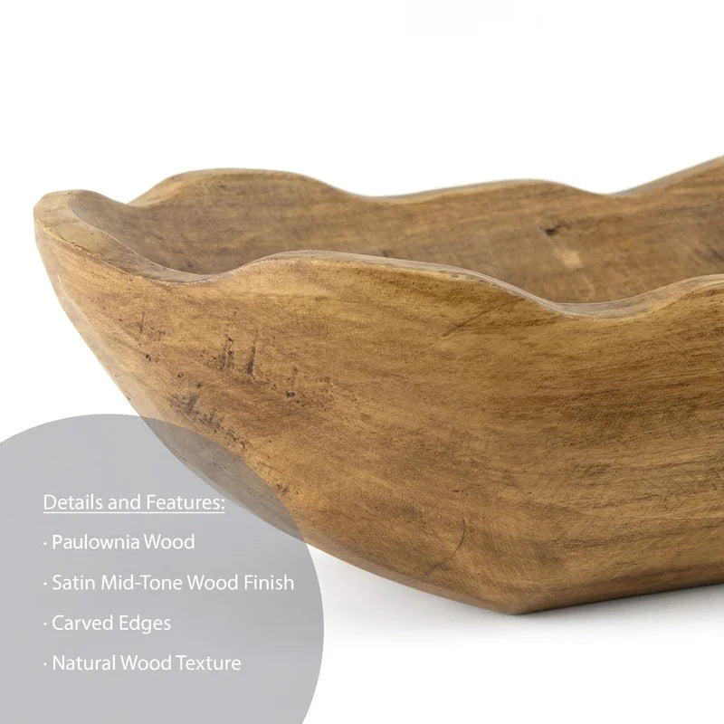 Indoor Decorative Dough Bowl Carved Wood Centerpiece Tabletop Decor Paulownia Wood Warm Aesthetic Home Accent Bowl Fillers