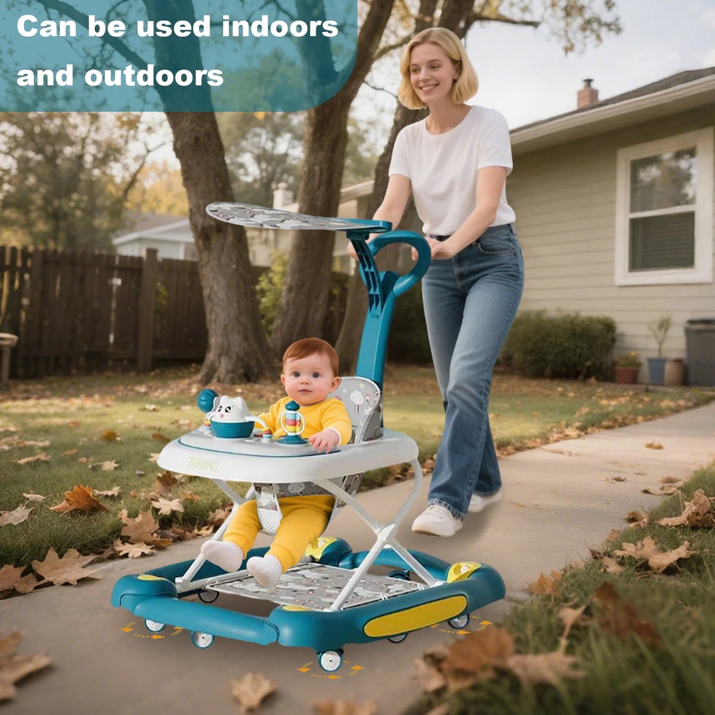 6 in 1 Baby Walker with Music,Lights,Spinning Wheels,Toy Rack,Pusher,Dining Tray For 7 Months Plus Kids Push Walker Antirollover