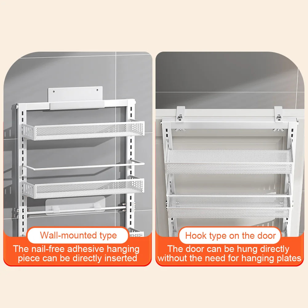 6-Tier Over The Door Pantry Organizer with Adjustable Baskets Metal Wall Mount Spice Rack for Kitchen Bathroom Bedroom