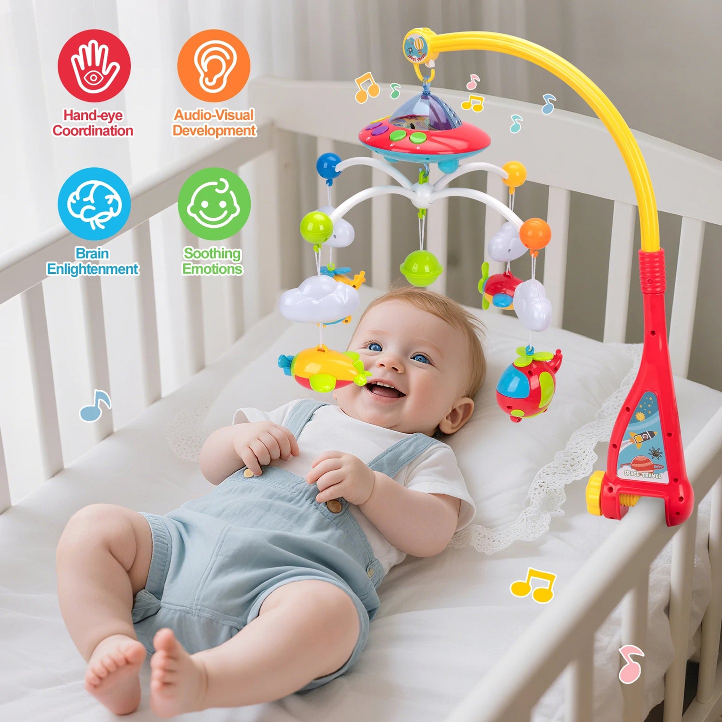 Musical Baby Crib Mobile with 108 Melody Lights Projection for Infants Remote Control Crib Toys for Newborn Mobile for Crib Toys