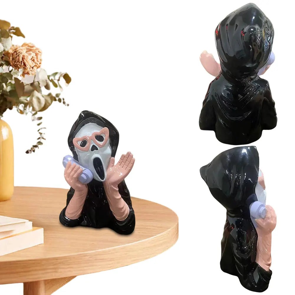Pink Screaming Face Ghost Figurine Gothic Creative Halloween Resin Ornament Screaming Girl Telephone Ghost Statue Decor