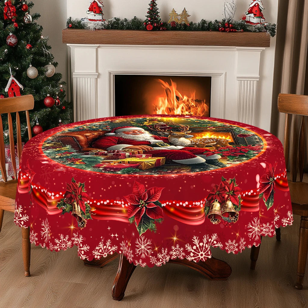 1 Piece of Red Merry Christmas Themed Printed Tablecloth, Retro Country Farmhouse Style, Santa Claus, Christmas Flower Pattern Design for Christmas, New Year Party, Party Decoration, Kitchen Accessories, Room and Outdoor Deco