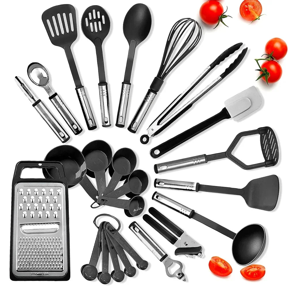 24 Piece Kitchen Utensil Set Non-Stick Nylon Stainless Steel Heat Resistant Cooking Tools Dishwasher Safe Kitchen Gadgets
