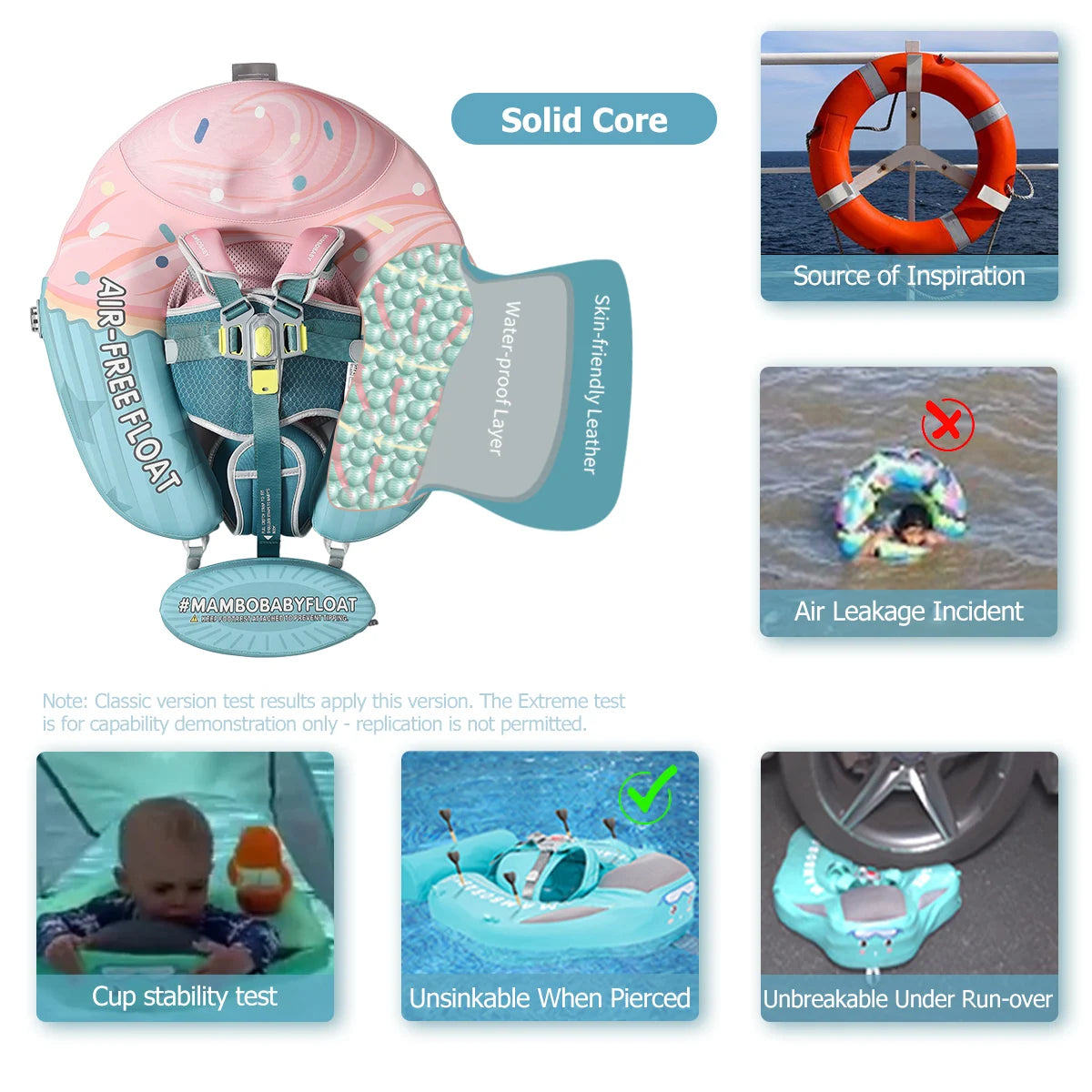 Mambobaby Float No-Slip Safe Harness ST-Cup Cake B503-150-W-Z  Safe Core No Inflation No Leaks Baby Swim Ring Toddler Pool Float