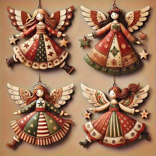 4/8/12Pcs Christmas Vintage Wooden Angel Girl Pendant Merry Christmas New Year Pendant Gift Christmas Tree Decor Supplies