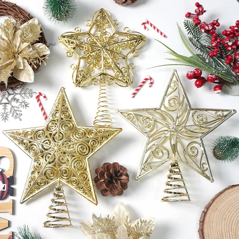 1Pcs Christmas Decoration Xmas Tree Topper Glitter Gold Star Pendant for Home Decor 2026 New Year Party Gift Navidad Accessories