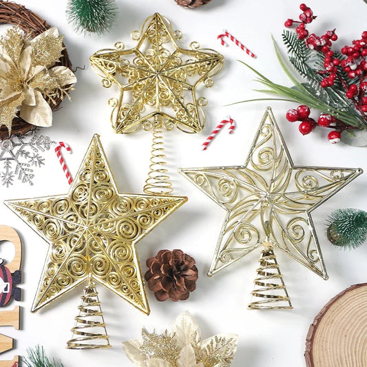 1Pcs Christmas Decoration Xmas Tree Topper Glitter Gold Star Pendant for Home Decor 2026 New Year Party Gift Navidad Accessories