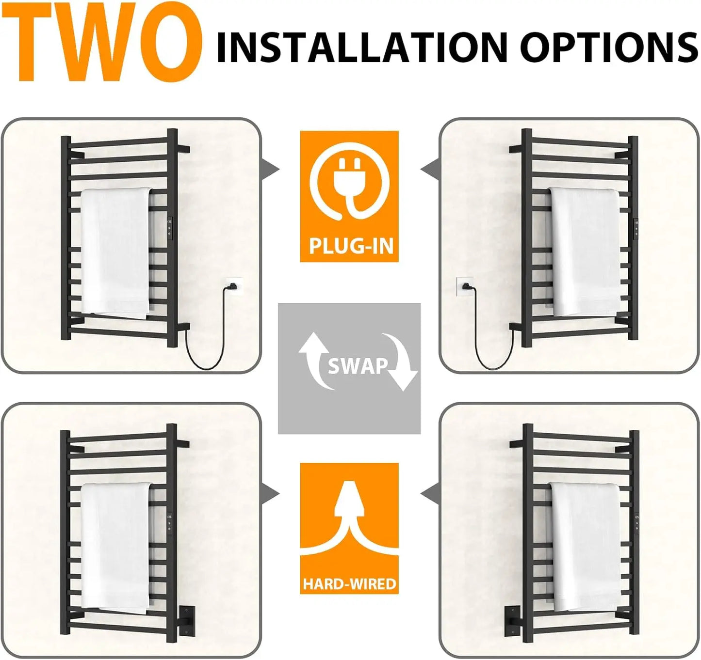 Heated Towel Rack, Electric Towel Warmer with Built-in 24hr Timer, Wall Mounted Towel Drying Rack, Plug-in/Hardwired,Hot Sale