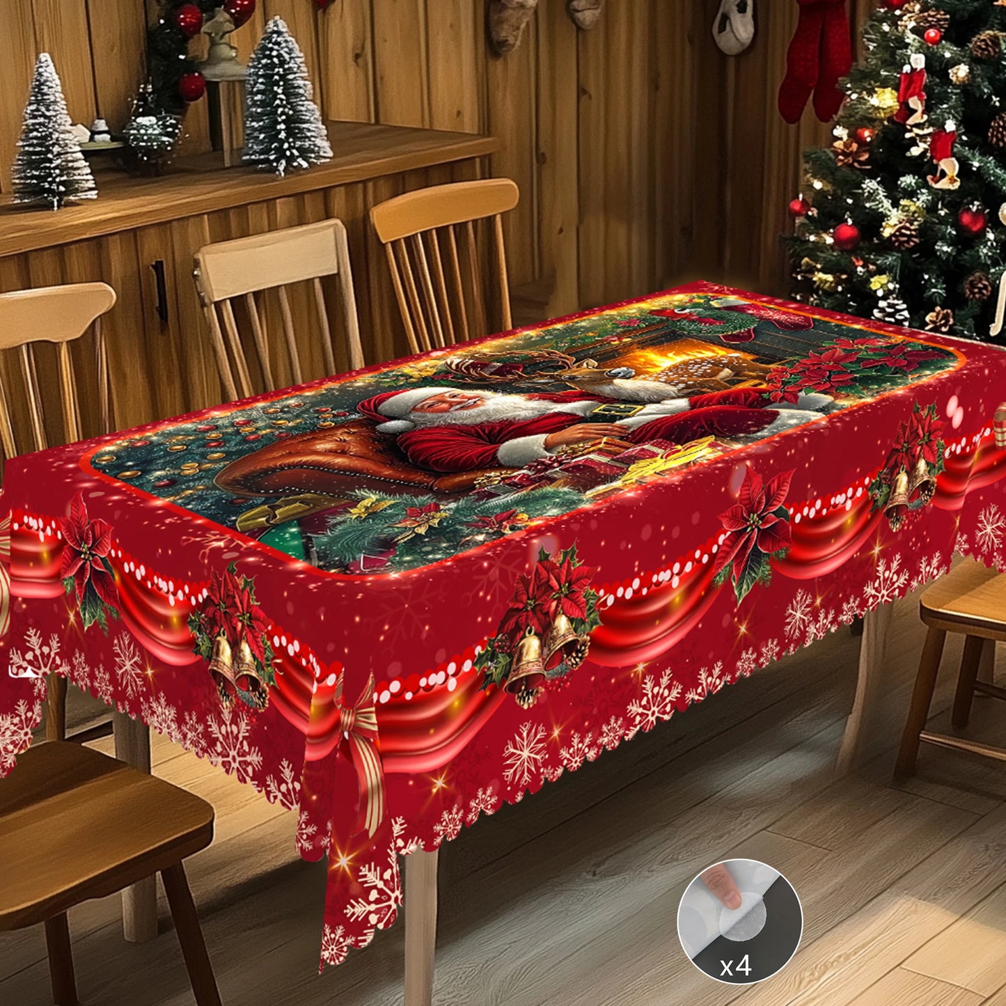 1 Piece of Red Merry Christmas Themed Printed Tablecloth, Retro Country Farmhouse Style, Santa Claus, Christmas Flower Pattern Design for Christmas, New Year Party, Party Decoration, Kitchen Accessories, Room and Outdoor Deco