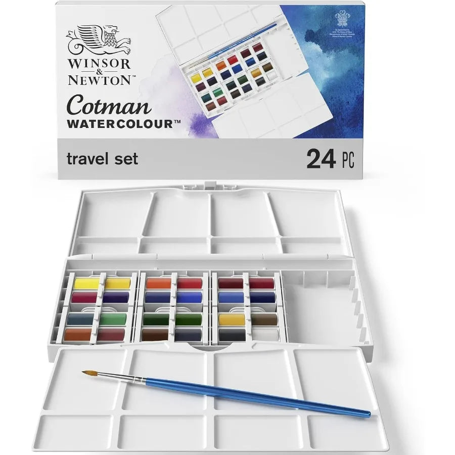 Cotman Watercolor Paint Set Studio Set 24 Half Pans for Professional Artists and Enthusiasts Ideal for Landscape Painting Sketc