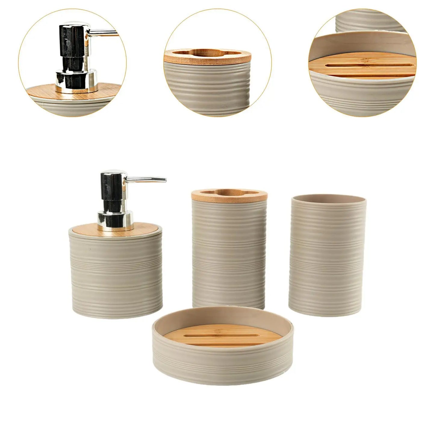 4pcs Bamboo Bathroom Supplies For Bathroom Washing Bathroom Storage Rack Toothbrush Holder Set Mouthwash Cup Vanity Bathroom