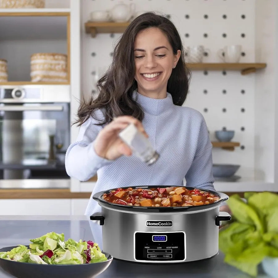 6Quart Digital Programmable Slow Cooker with Timer for Family Dinners Ideal Small Kitchen Appliance Serves 6+ People Features K