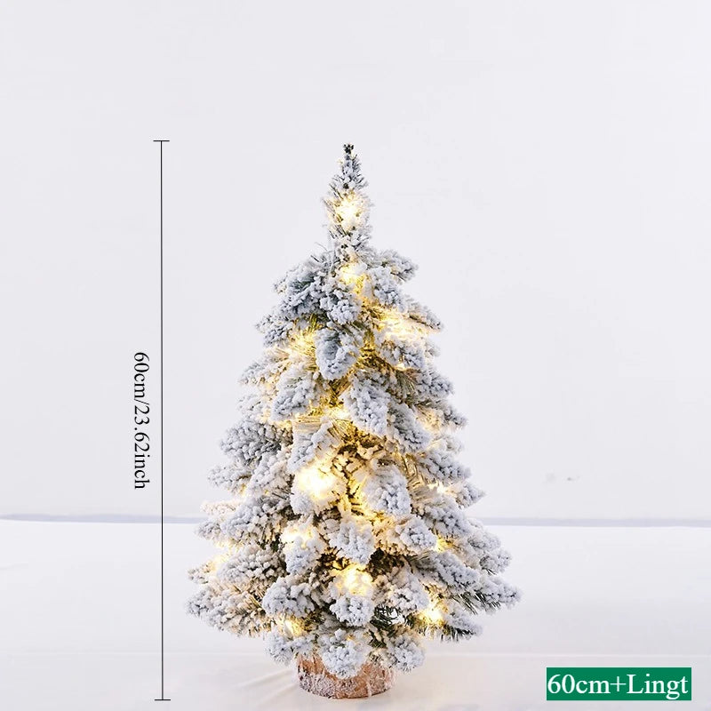 45/60 CM High Christmas Tree with PVC Snowflakes Flocked Tabletop Decor Tree for Home Office Party Holiday Christmas Decorations