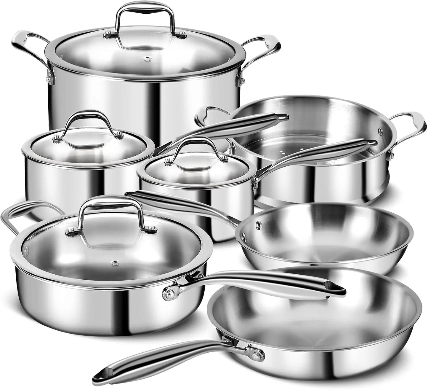 3 Ply Stainless Steel 11-Piece Cookware Set with Lids, Pots and Pans Kitchen Set, Non-Toxic, Induction, Oven, Dishwasher Safe, P