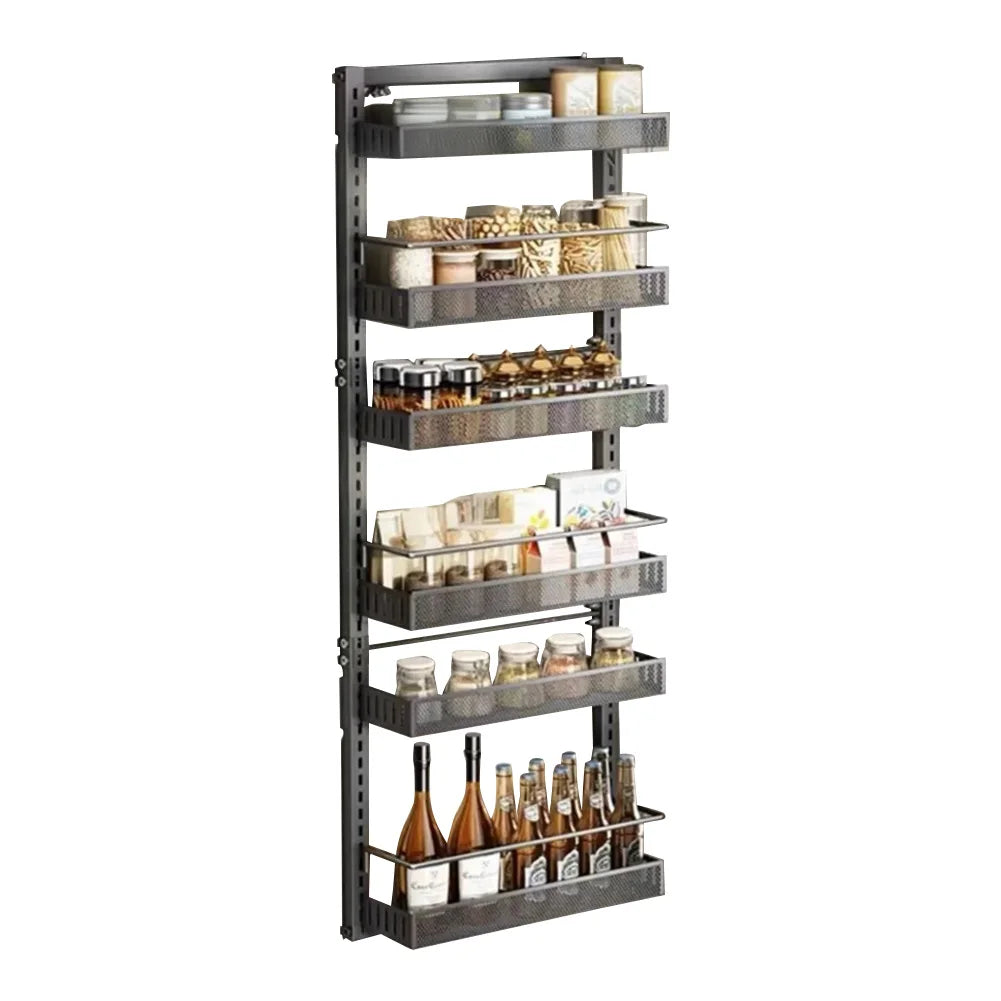 6-Tier Over The Door Pantry Organizer with Adjustable Baskets Metal Wall Mount Spice Rack for Kitchen Bathroom Bedroom