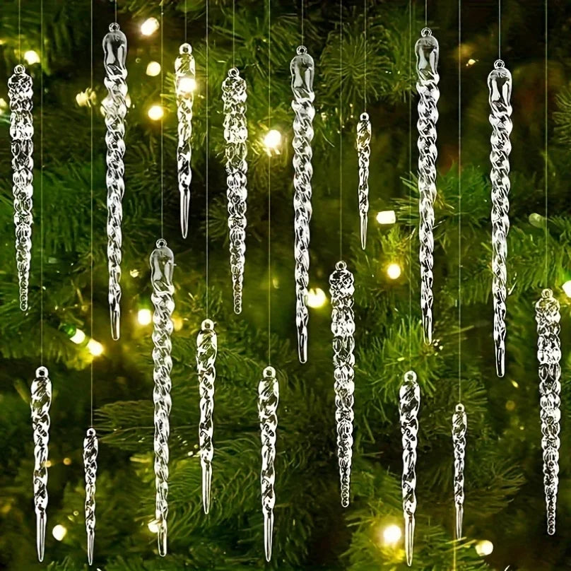 12pcs Crystal Clear Christmas Tree Ornaments Icicle Decorations For Holiday & Winter Party Decor Holiday Decorations