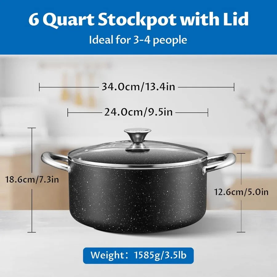 6 Quart Nonstick Stock Pot with Lid for Induction Cooking NonToxic and Oven Safe Ideal for Preparing Stews Soups and Various Di