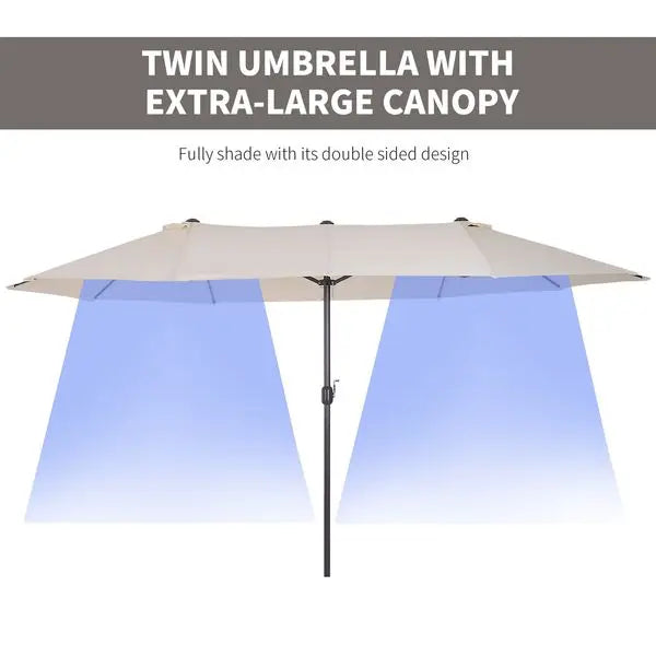 Outsunny 15ft Double-Sided Patio Umbrella Outdoor Market Extra Large Cream White with Crank for Deck Lawn Backyard Pool