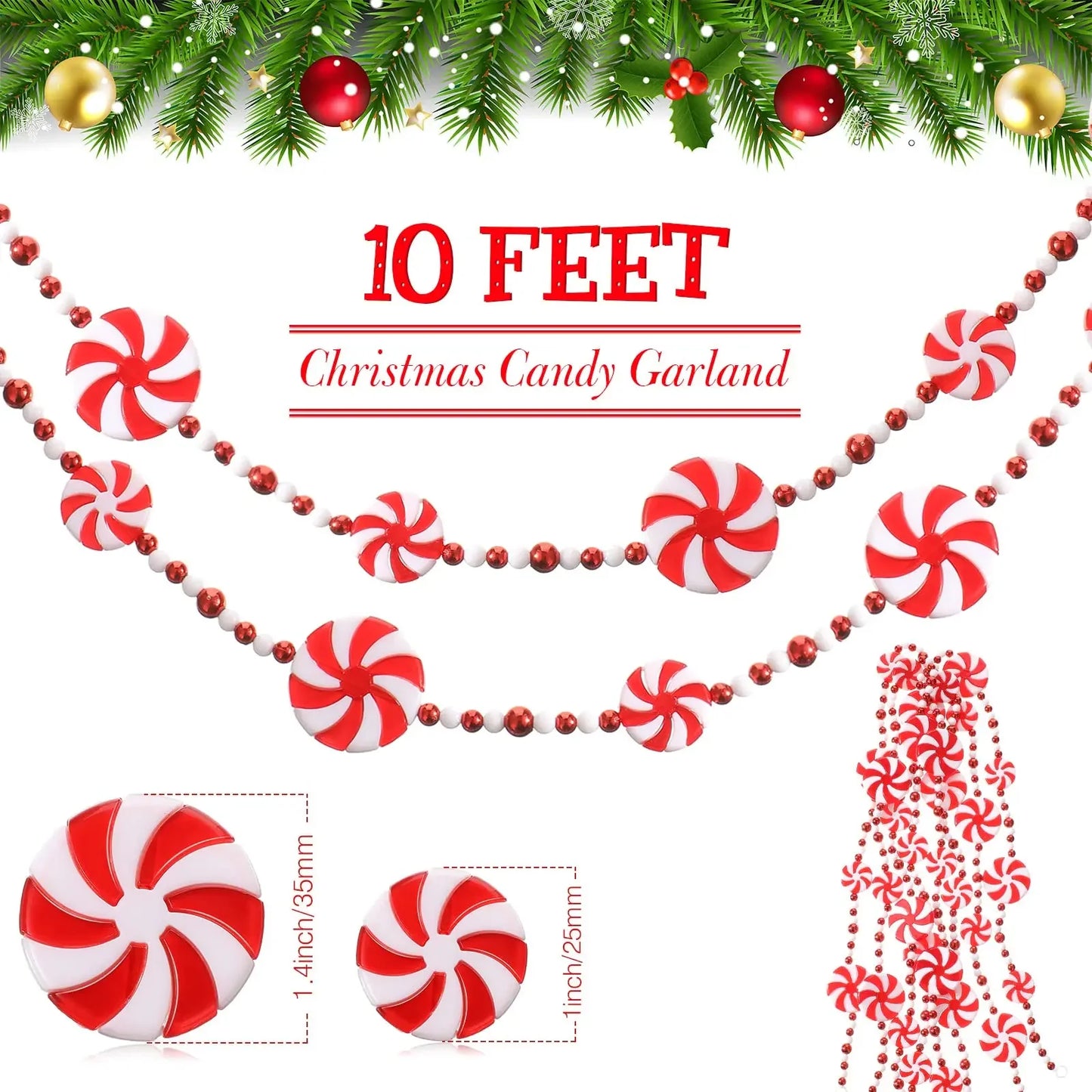 10 Feet Christmas Candy Garland Peppermint Candy Garland Christmas Decorations Fake Crystal Candy Decor Christmas Tree Garland
