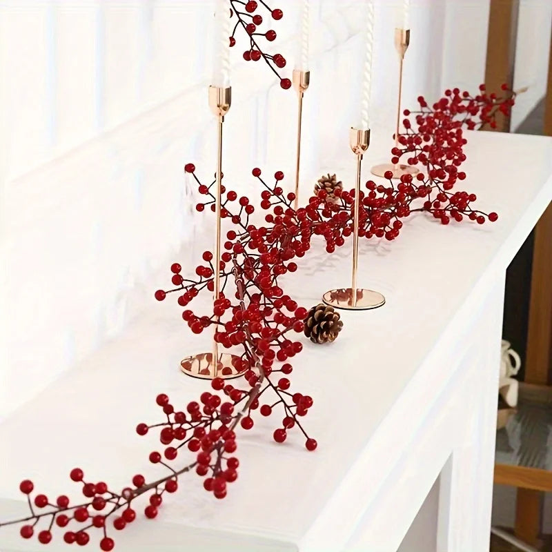 68/74 Inches Artificial Red Berry Garland Vine 2024 Christmas Decoration Holly Fruit Hanging Rattan New Year Decoration