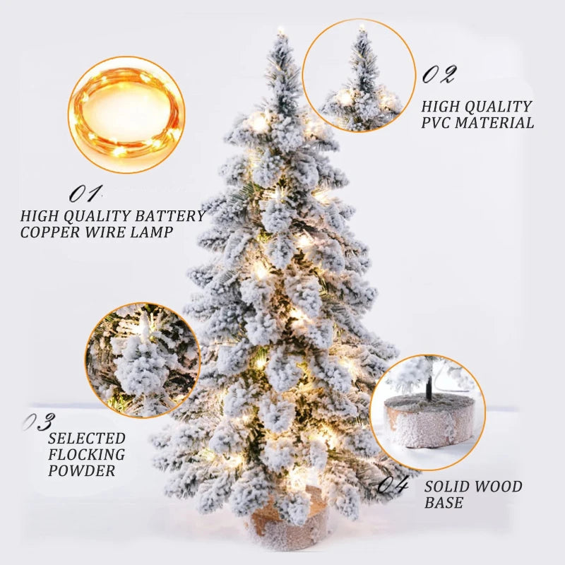 45/60 CM High Christmas Tree with PVC Snowflakes Flocked Tabletop Decor Tree for Home Office Party Holiday Christmas Decorations