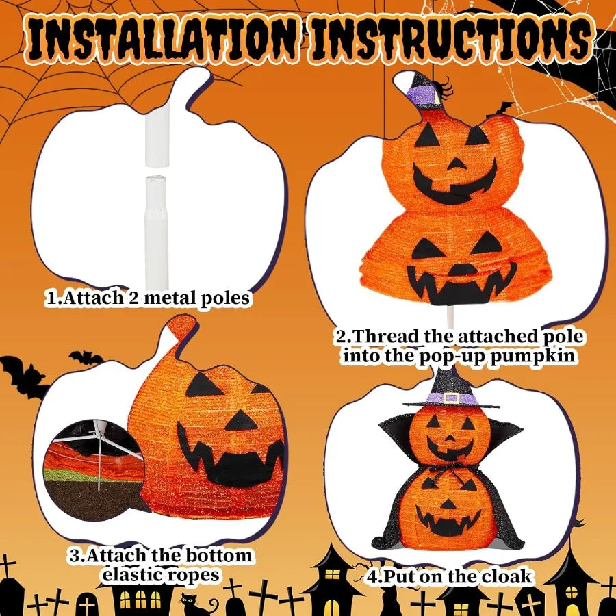 2PC Halloween Collapsible Pumpkin Decoration with 150 LED PopUp Pumpkin Lamp and Star Cap 3FT Plugin Halloween Lantern Featurin