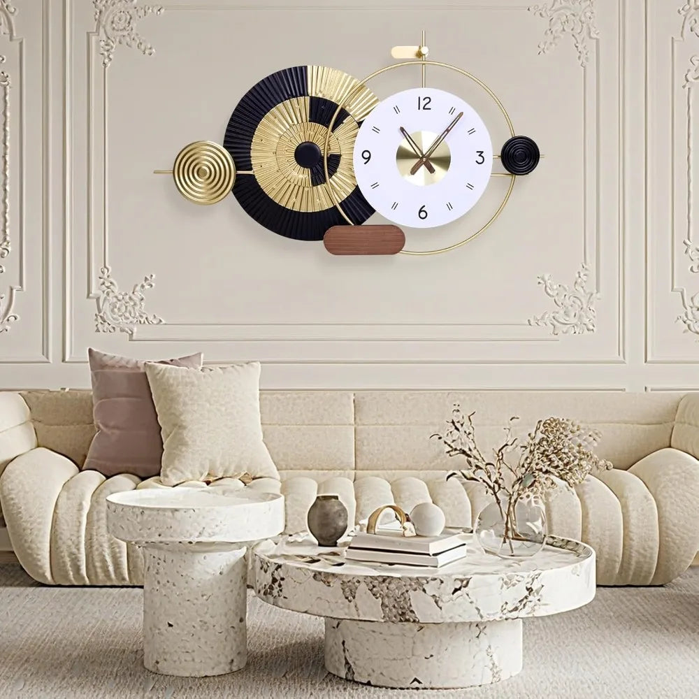 36x21 Inch Decorative Wall Clock Battery Operated Silent Non-Ticking, Modern Abstract Analog Clocks for Home & Office Decor