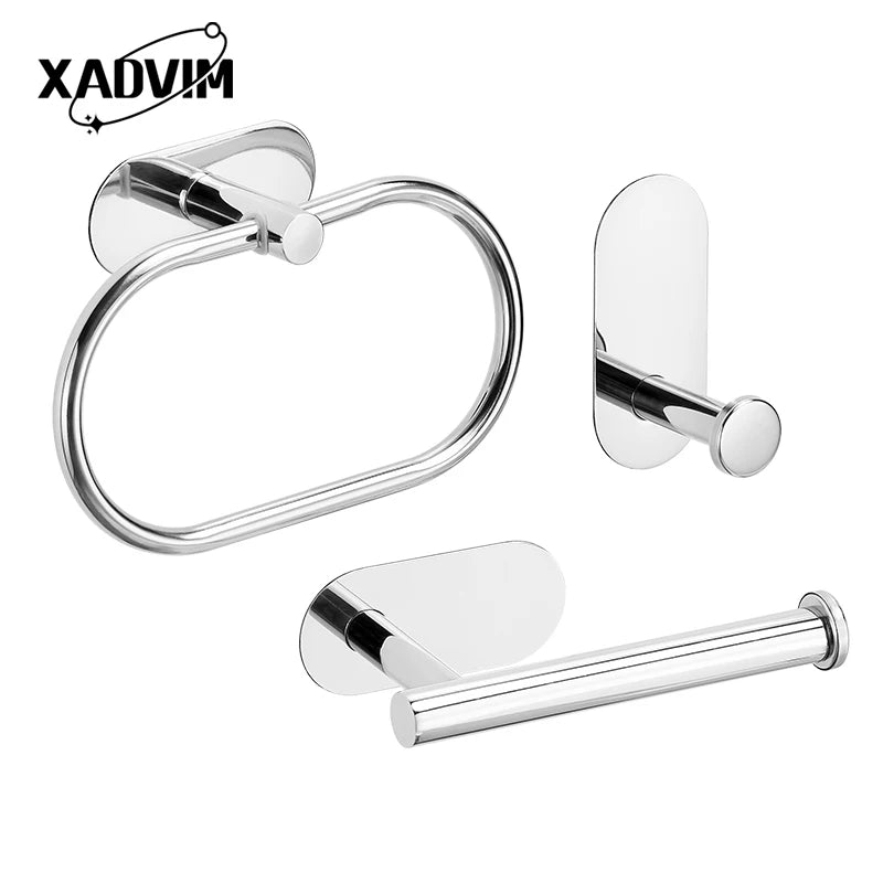 Silver Gold 304 Stainless Steel Towel Bar No Drilling Paper Holder Self-adhesive Towel Ring Robe Hook Bathroom Accessories Set