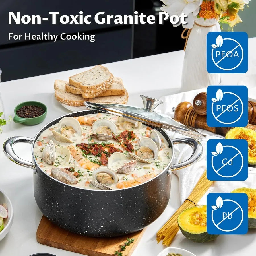 6 Quart Nonstick Stock Pot with Lid for Induction Cooking NonToxic and Oven Safe Ideal for Preparing Stews Soups and Various Di