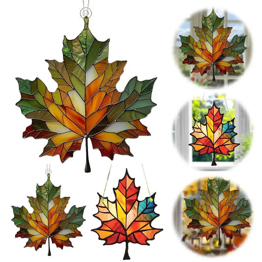Thanksgiving Fall Wall Hanging Decor, Acrylic Maple Leaf Ornament Sign, Seasonal Home Decoration for Harvest Festival, Door Wall