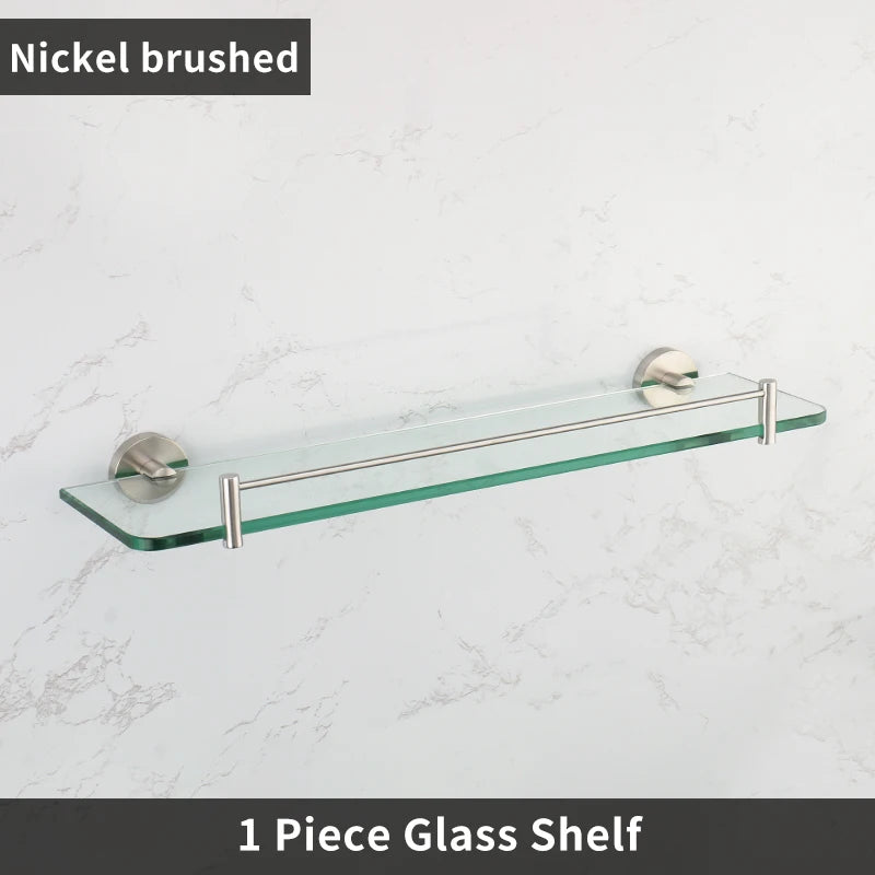 Brushed Nickel Bathroom Accessories Towel Bar Hooks Towel Rack Shelving Roll Paper Holder Toilet Brush Soap Dish Glass Shelf