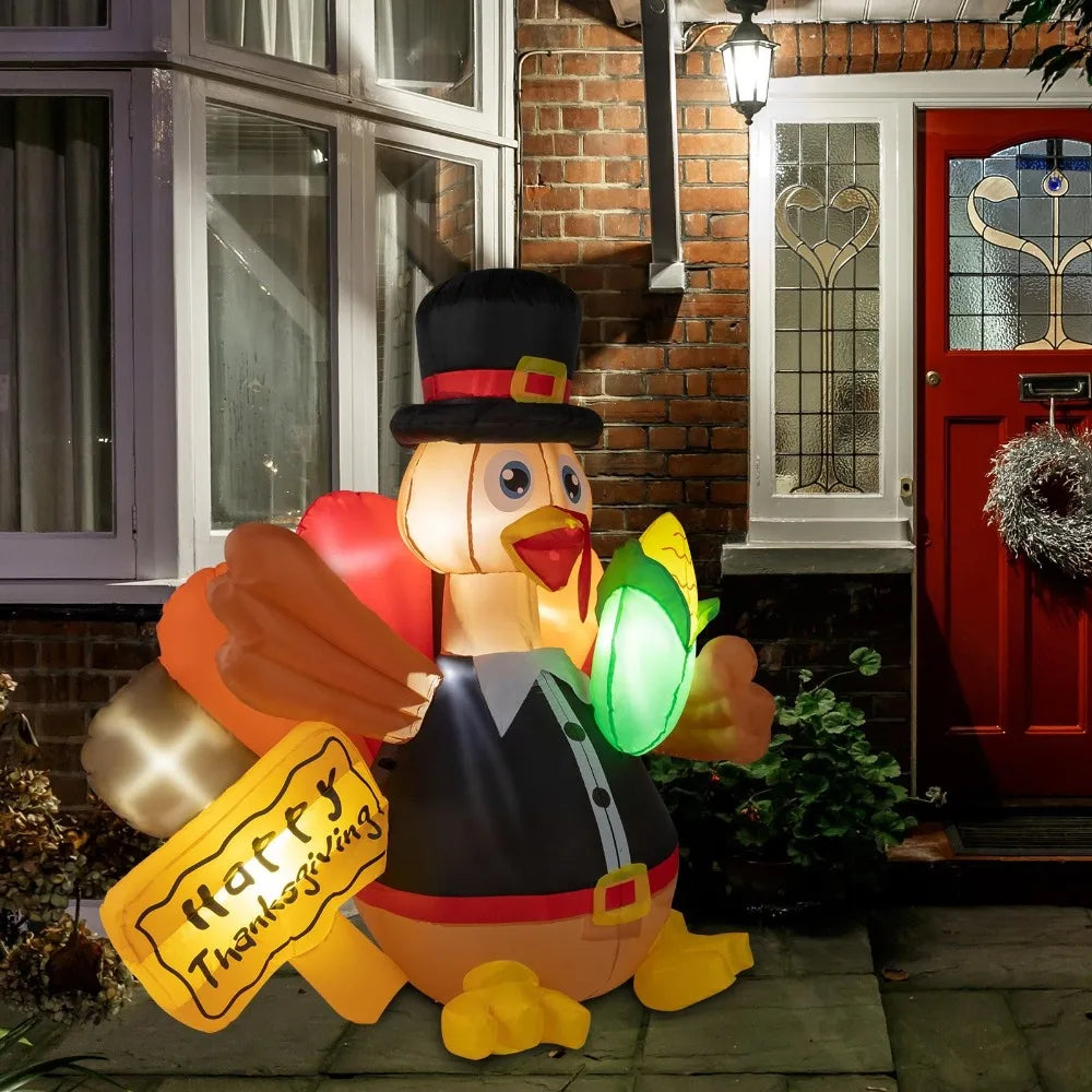 Thanksgiving Turkey 5 FT Inflatable Decorations with 7 LED Lights for Outdoor