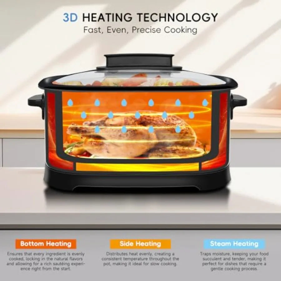 6.5 Quart Multi Cooker 11in1 Programmable Slow Cooker with Bake Saute Roast and Sous Vide Functions for Home Kitchen Use 1500W